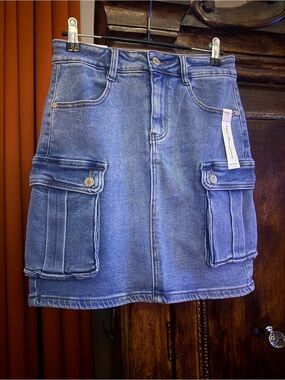 Blue Denim Cargo Mini Skirt